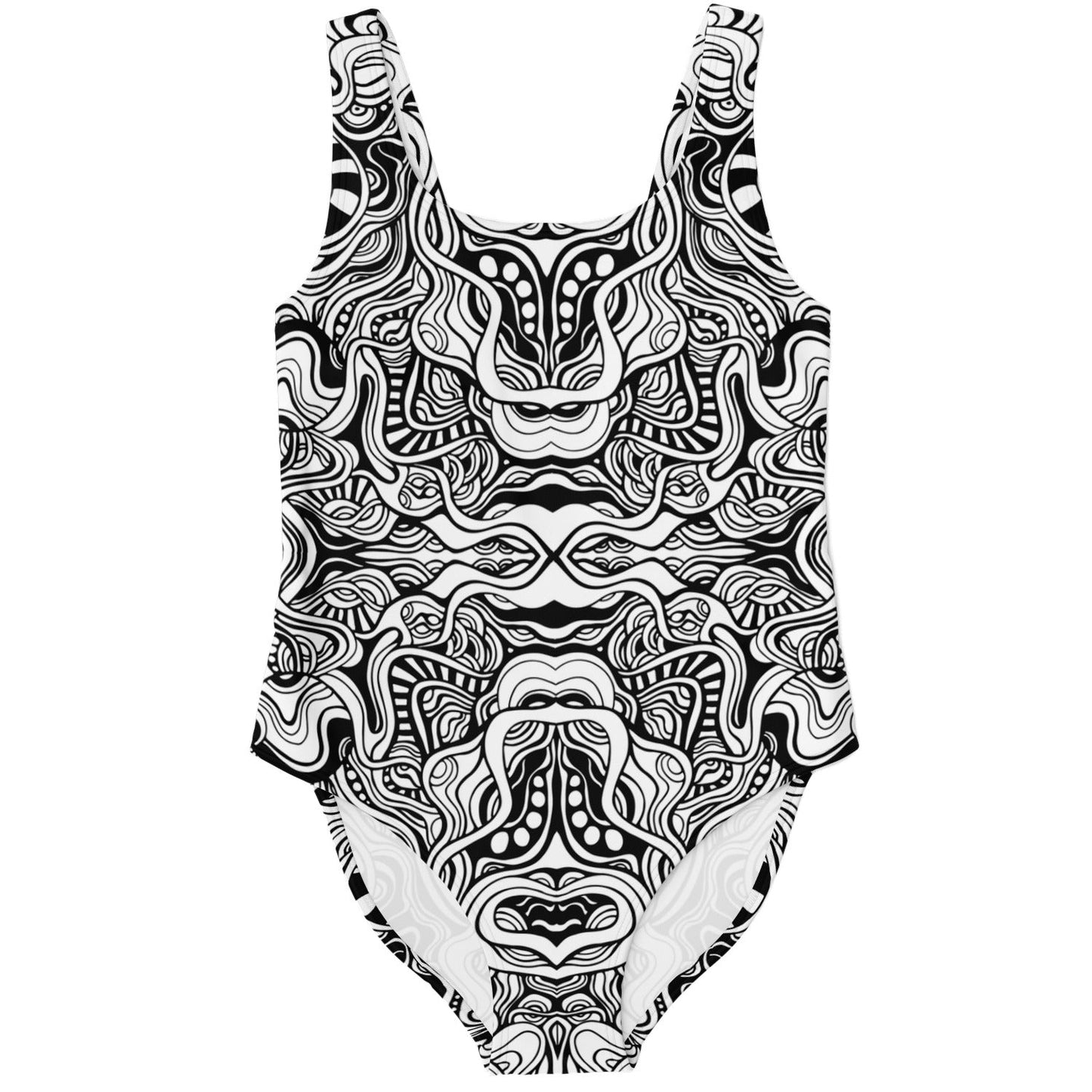 Black White Mirrored Intricate Rave Swimsuit