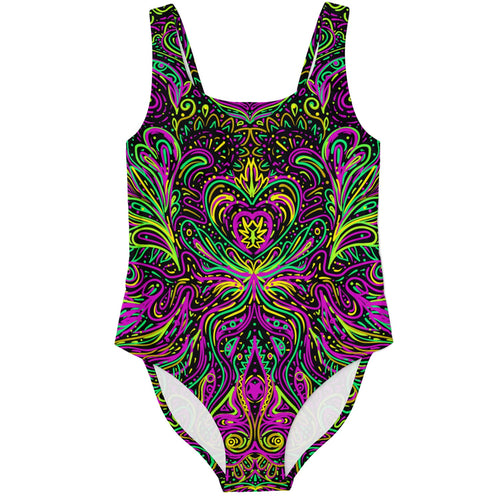 Black Symmetrical Kaleidoscopic Rave Swimsuit