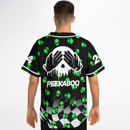 Black Repeating Green Rave Baseball Jersey