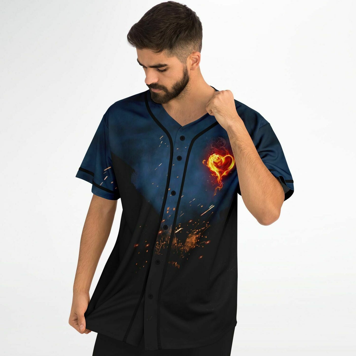 Smoky Blue Flaming Heart Rave Baseball Jersey