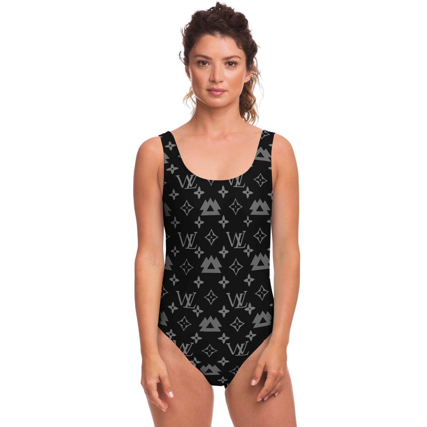 Black Repeating Designer Rave Swimsuit