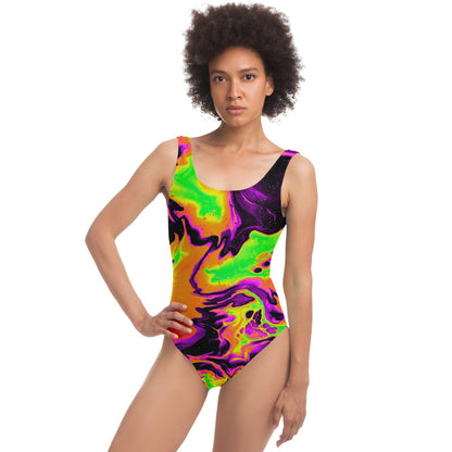Neon Green Abstract Liquid Rave Swimsuit