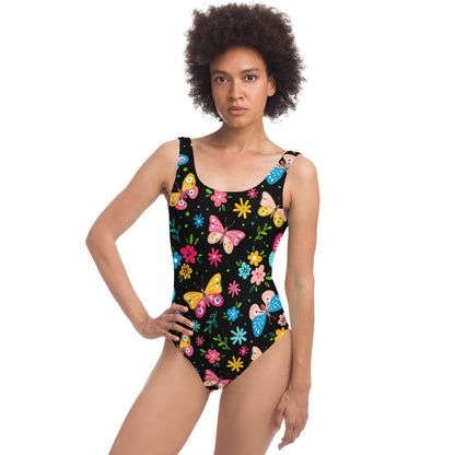 Black Butterflies Flowers Rave Swimsuit