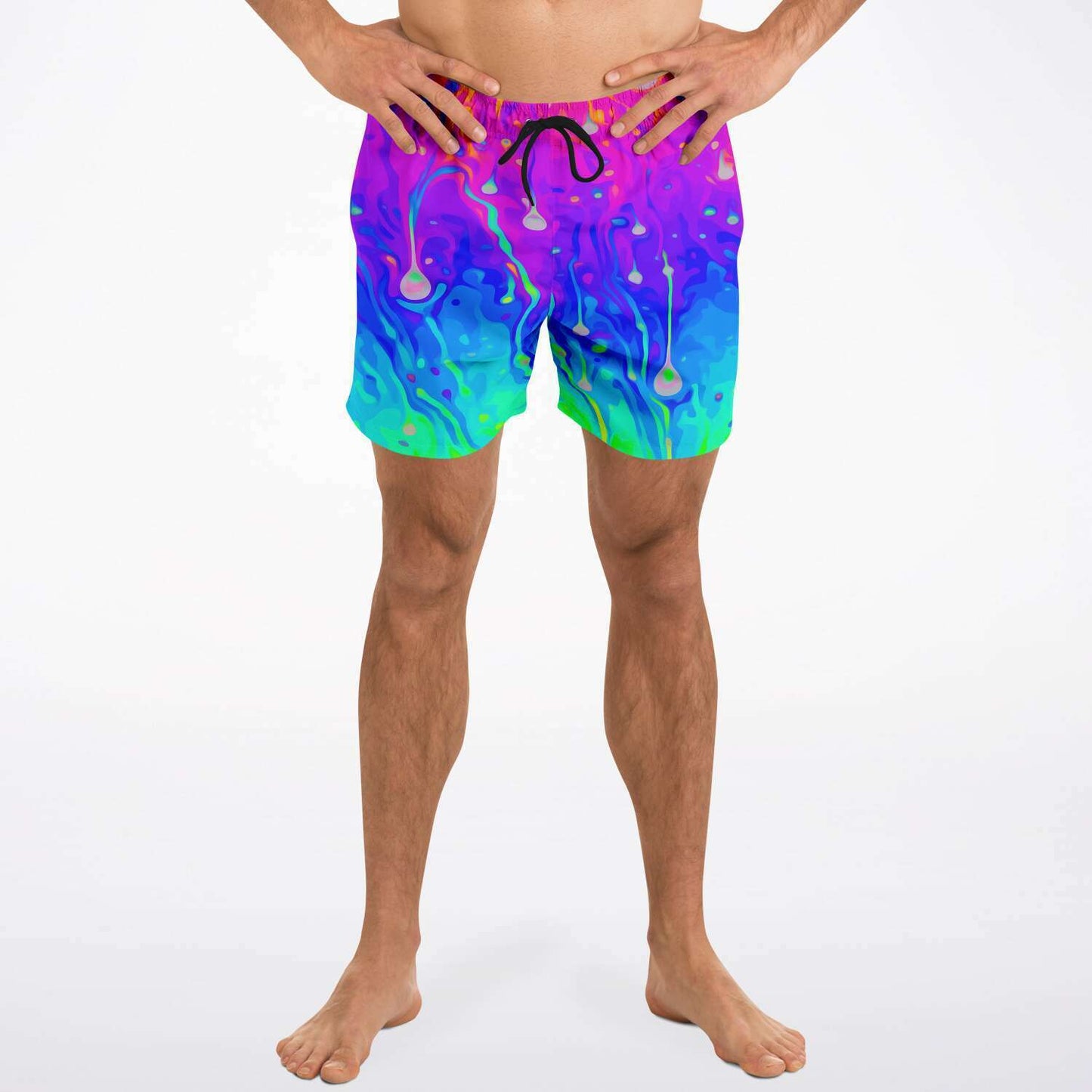 Hot Pink Dripping Fluid Rave Swim Trunks