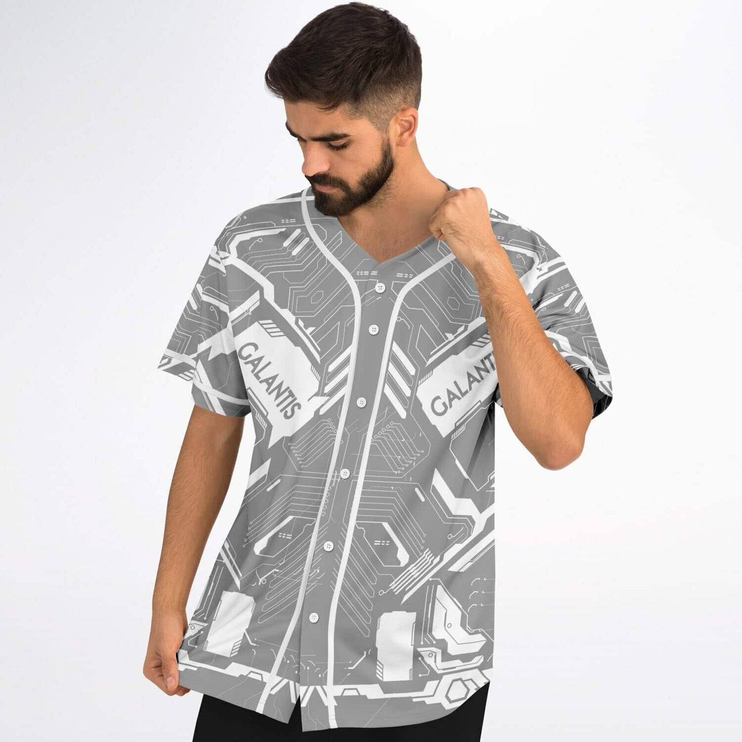 Galantis Gray White Futuristic Circuit Rave Baseball Jersey
