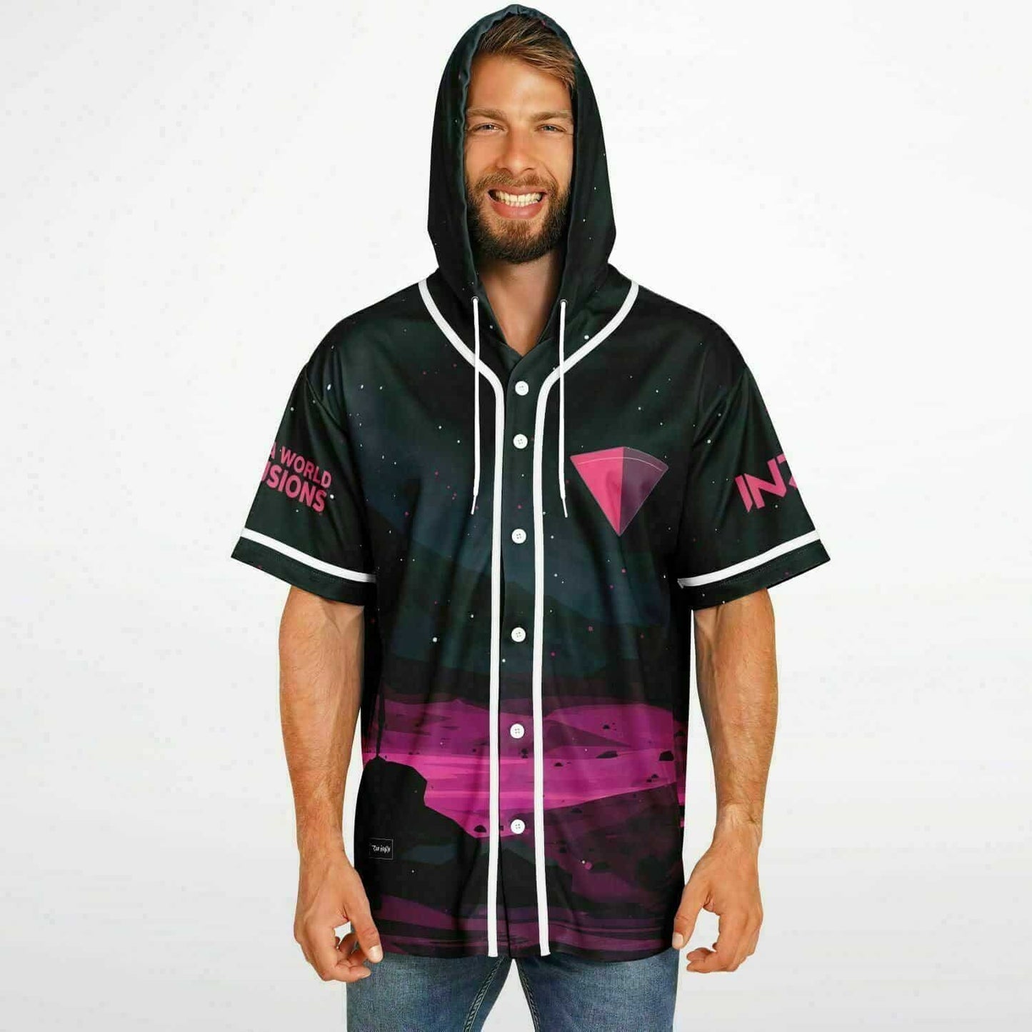 Dark Teal Minimalist Night Rave Hooded Baseball Jersey