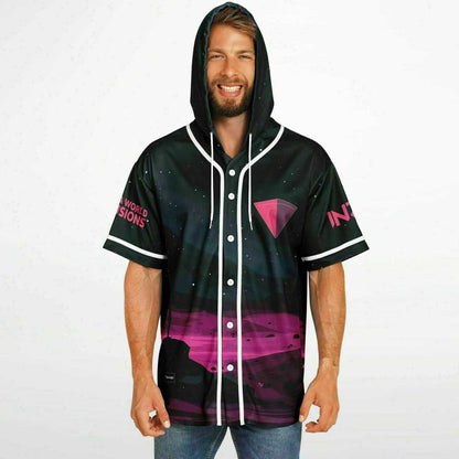 Dark Teal Minimalist Night Rave Hooded Baseball Jersey