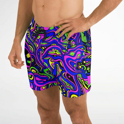Neon Pink Swirling Psychedelic Rave Swim Trunks