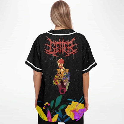 Black Starry Tropical Hibiscus Rave Baseball Jersey