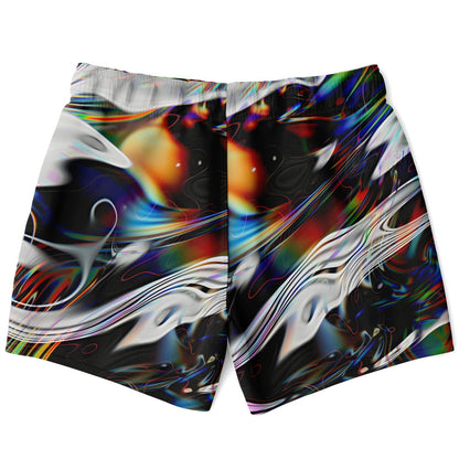 Black Abstract Glitchy Rave Swim Trunks