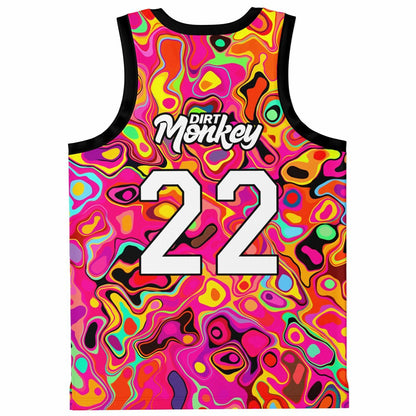 Dirt Monkey Hot Pink Psychedelic Liquid Rave Basketball Jersey