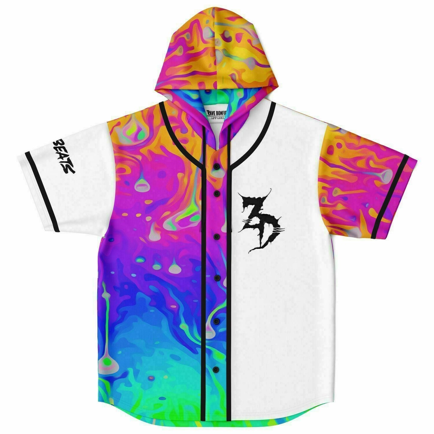 Zeds Dead White Melting Liquid Rave Hooded Baseball Jersey