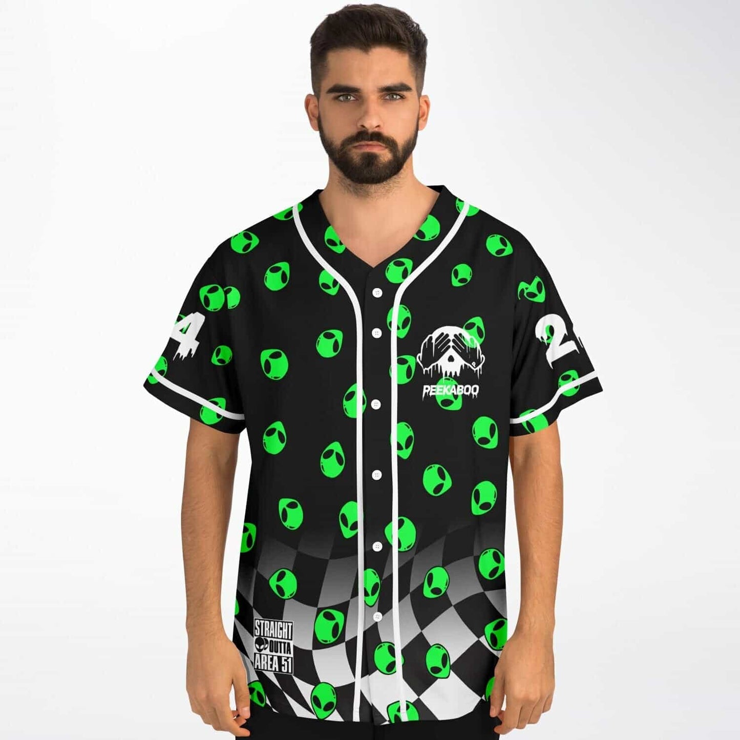 Black Repeating Green Rave Baseball Jersey