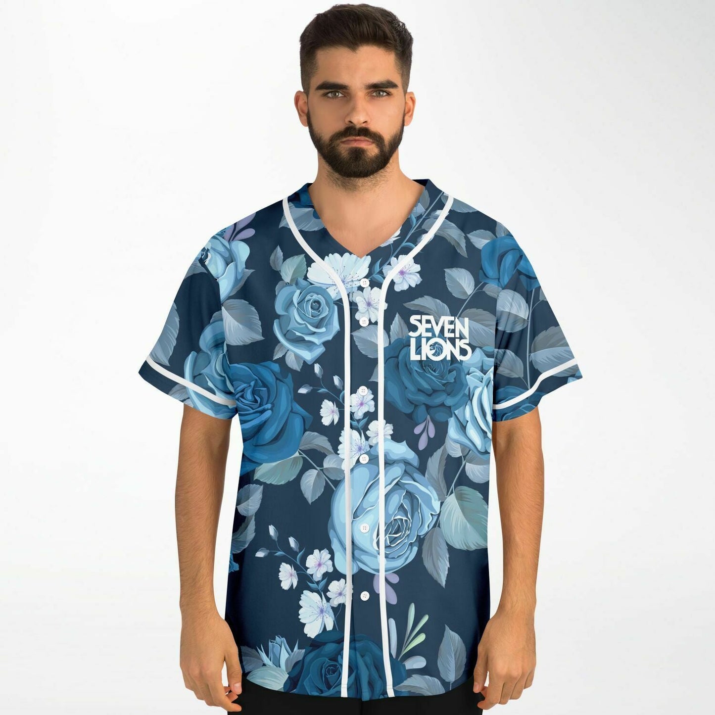Seven Lions Navy Blue Rose Floral Rave Baseball Jersey
