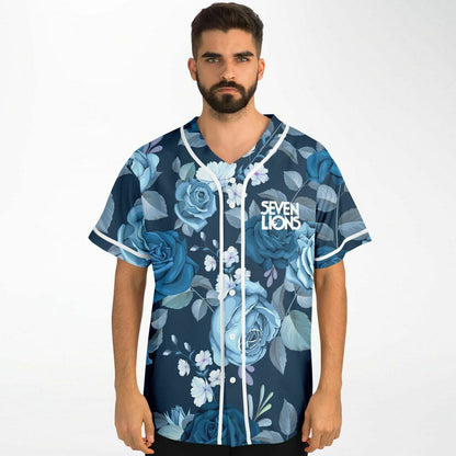 Seven Lions Navy Blue Rose Floral Rave Baseball Jersey