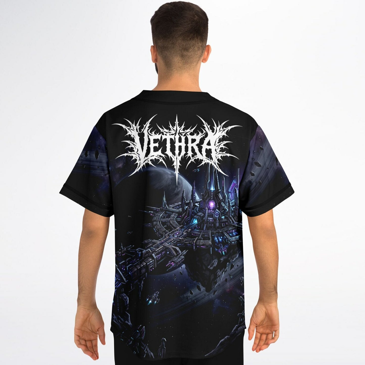 VETHRA Black Deep Sci Fi Rave Baseball Jersey