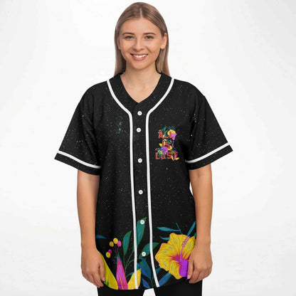 Black Starry Tropical Hibiscus Rave Baseball Jersey