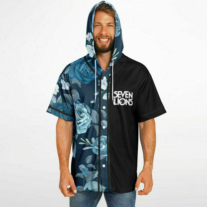 Seven Lions Black Blue Roses Rave Hooded Baseball Jersey