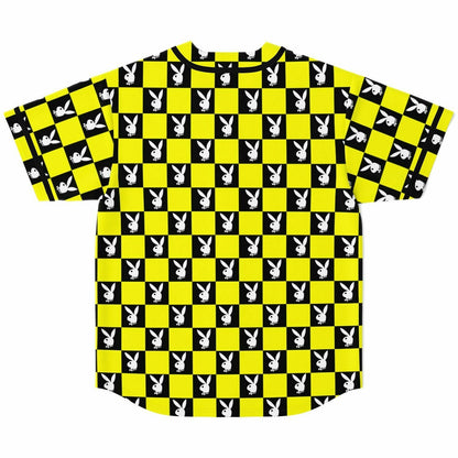 Neon Yellow Checkerboard Grid Rave Baseball Jersey