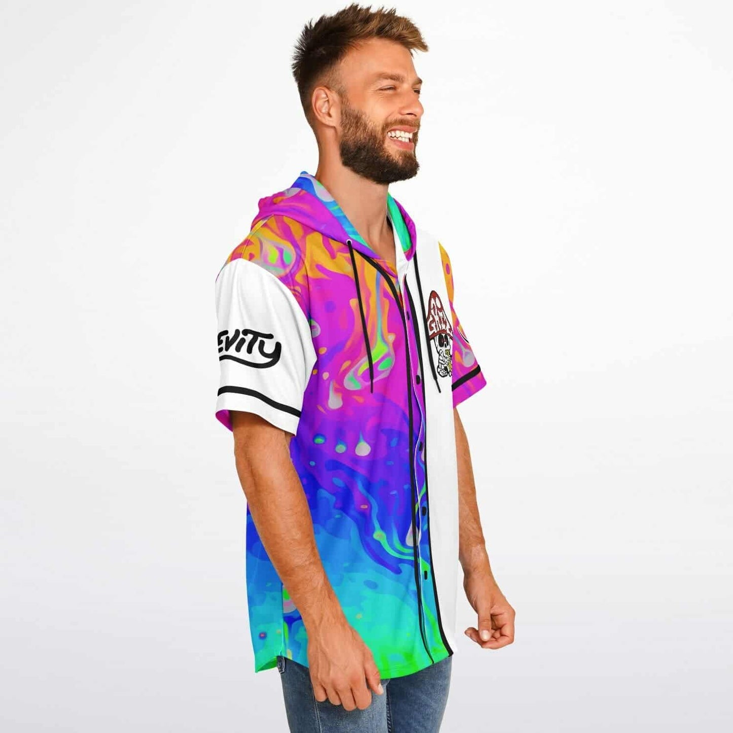 Tape B Half White Melting Rave Hooded Baseball Jersey