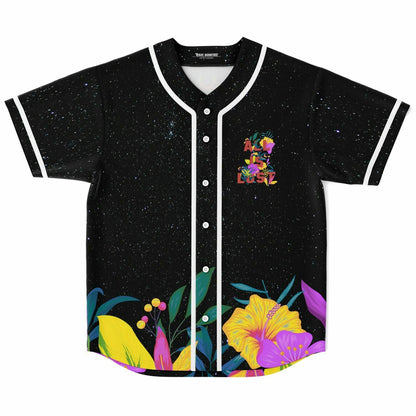 Black Starry Tropical Hibiscus Rave Baseball Jersey