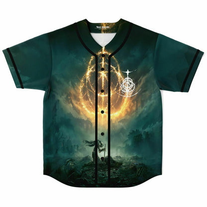 Dark Teal Fiery Golden Rave Baseball Jersey