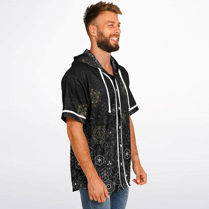 Black Sacred Geometry Rave Hooded Baseball Jersey