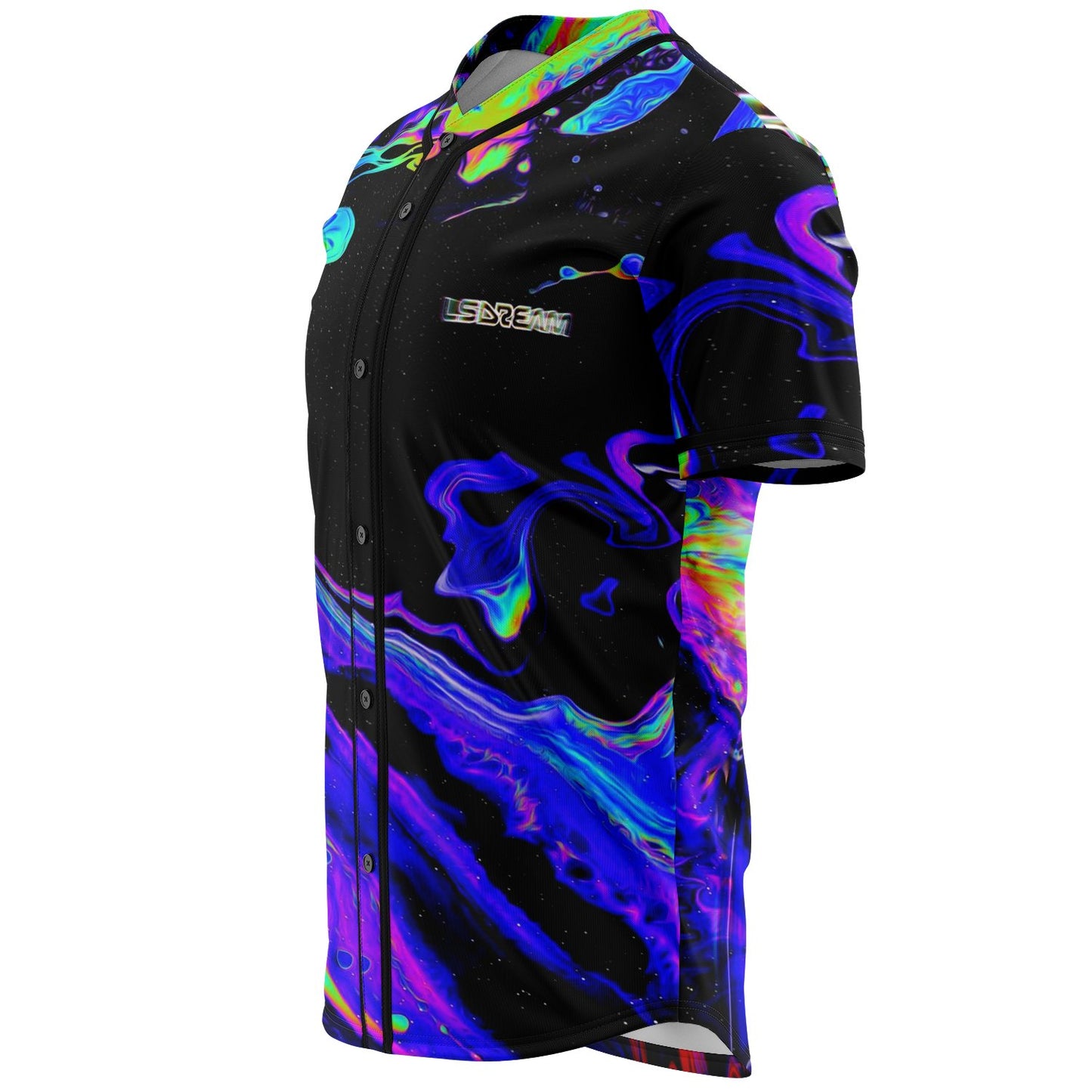 LSDREAM Black Iridescent Oil Rave Baseball Jersey