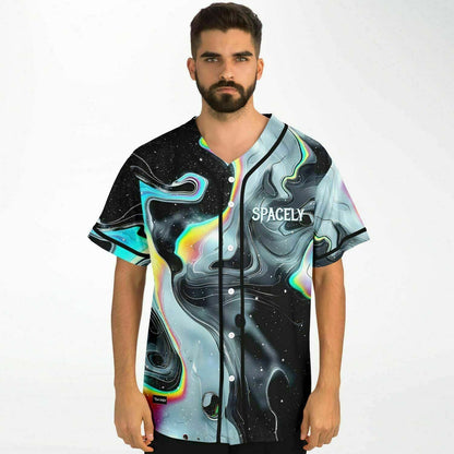 Black Psychedelic Marbled Rave Baseball Jersey