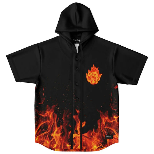 Black Cyber Rave Hooded Baseball Jersey