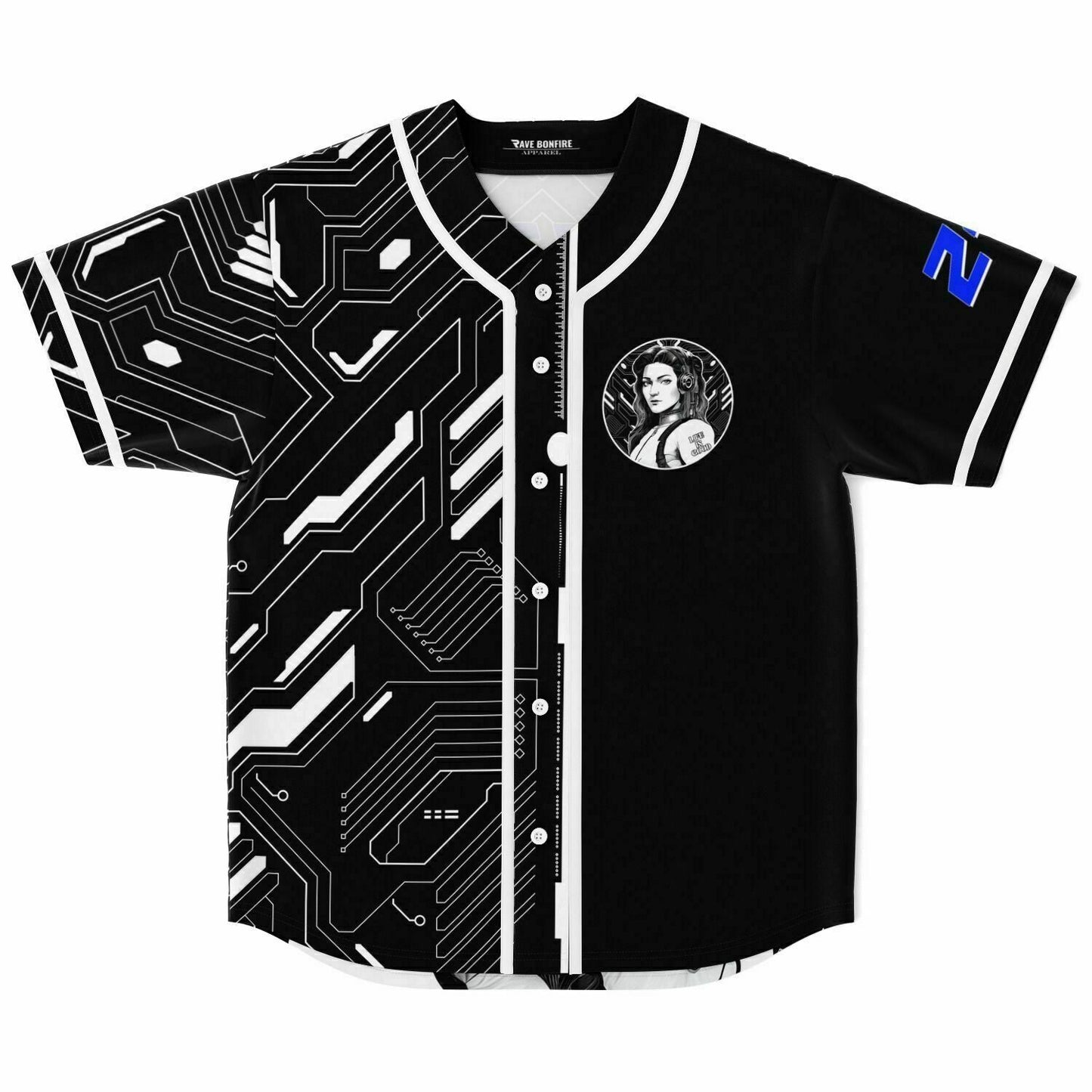 Black White Cyber Circuit Rave Baseball Jersey