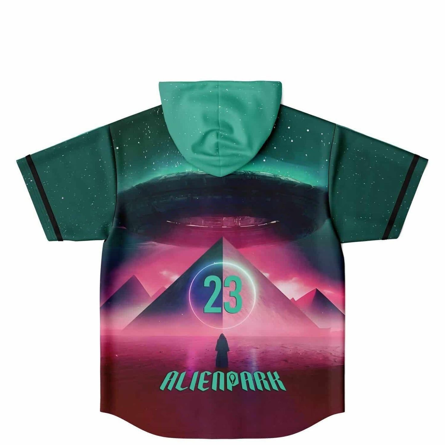 Teal Magenta Chest Gem Rave Hooded Baseball Jersey