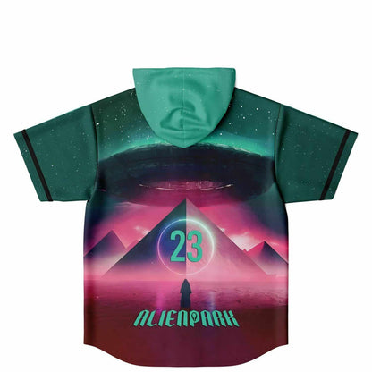 Teal Magenta Chest Gem Rave Hooded Baseball Jersey