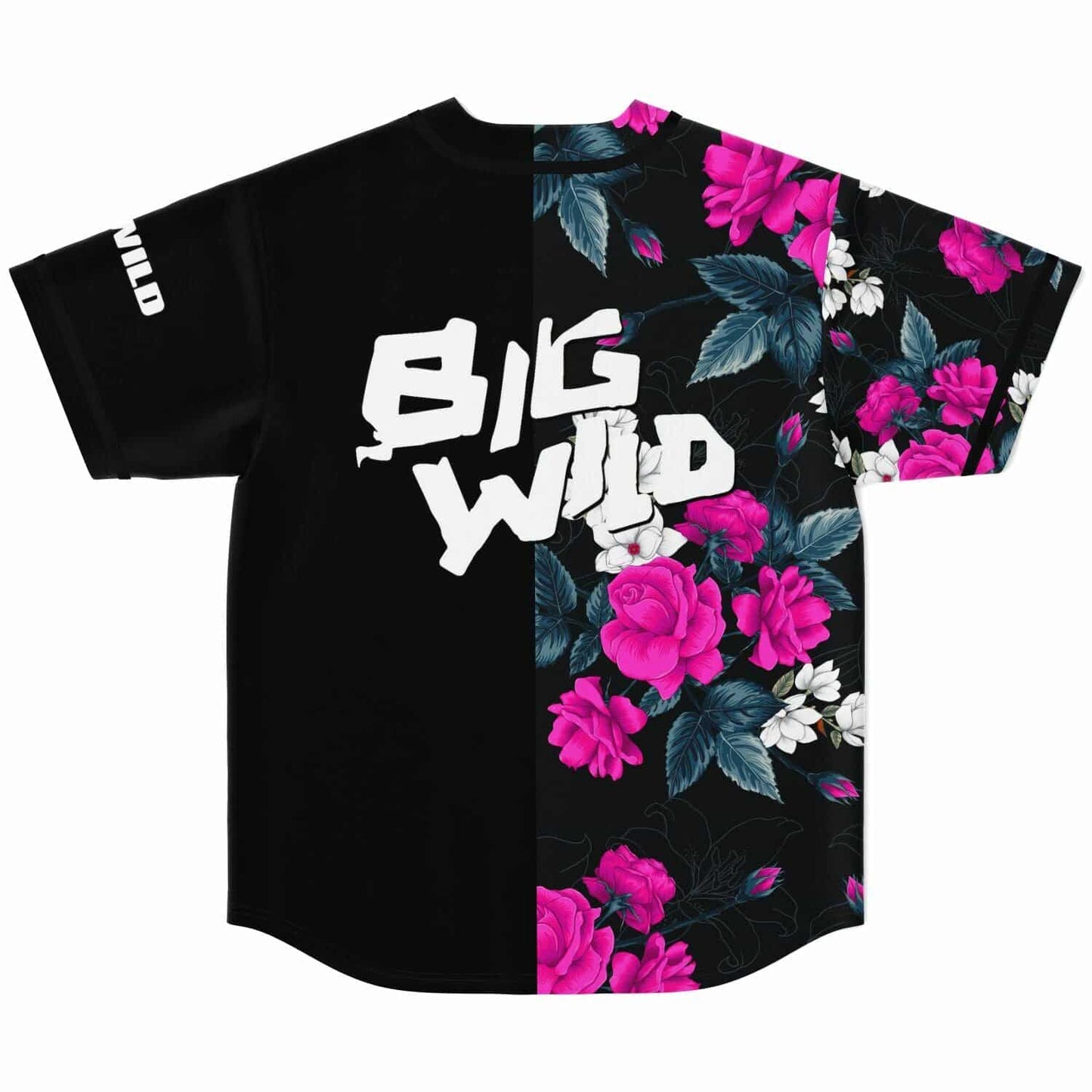 BIG WILD Black Roses Floral Rave Baseball Jersey