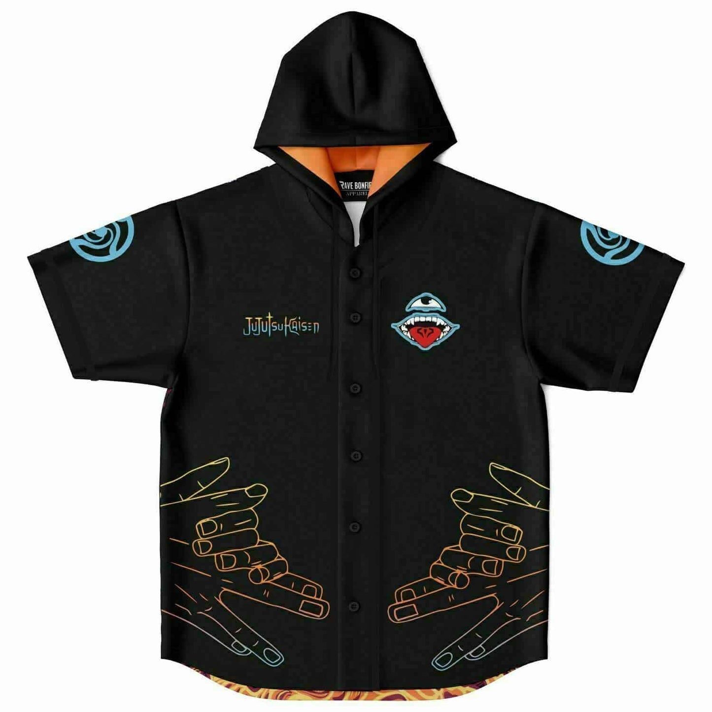 Black Anime Characters Rave Hooded Baseball Jersey