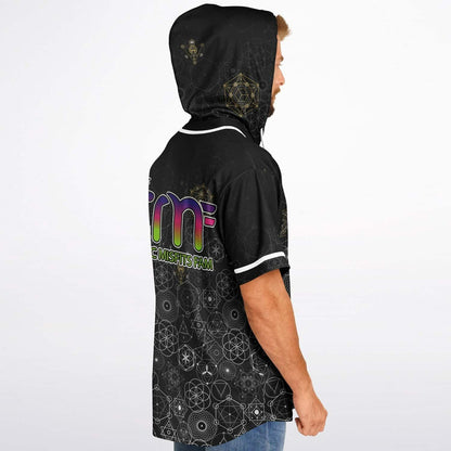 Black Sacred Geometry Rave Hooded Baseball Jersey