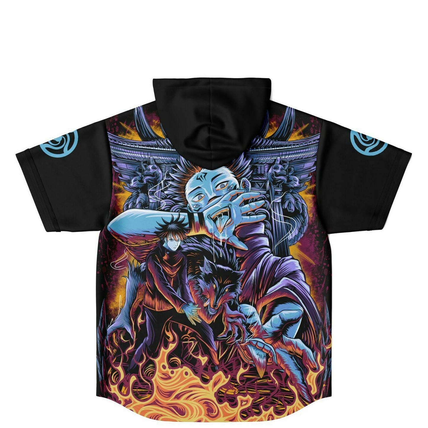 Black Anime Characters Rave Hooded Baseball Jersey