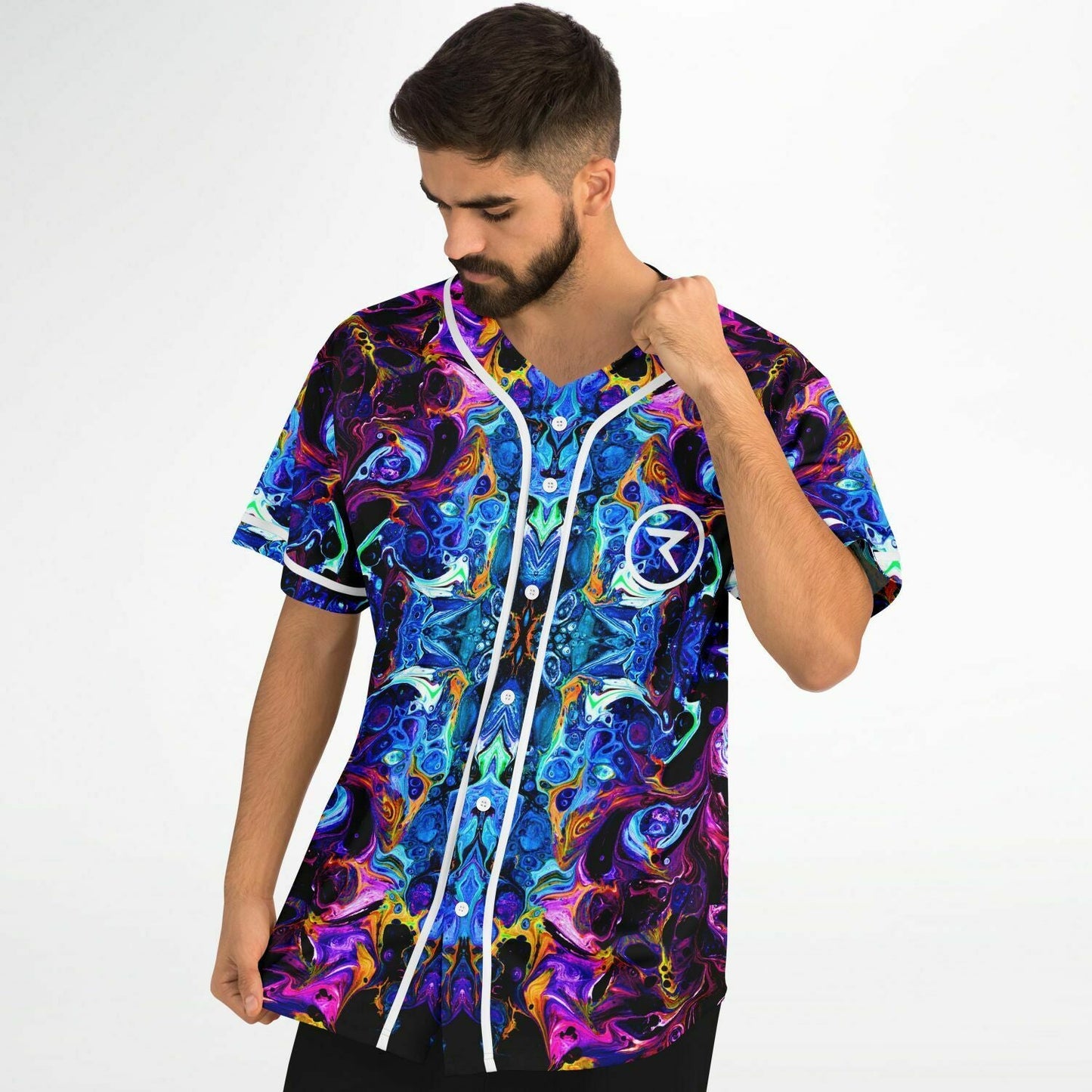 Vivid Purple Kaleidoscopic Mirrored Rave Baseball Jersey