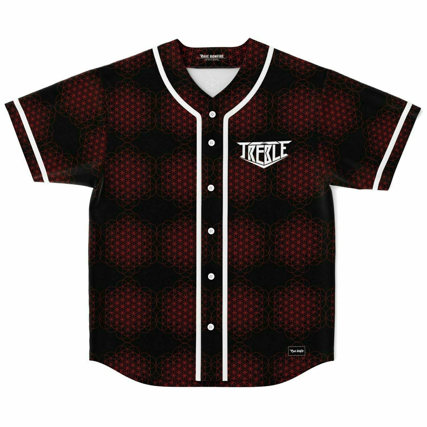 Treble Black Repeating Red Rave Baseball Jersey