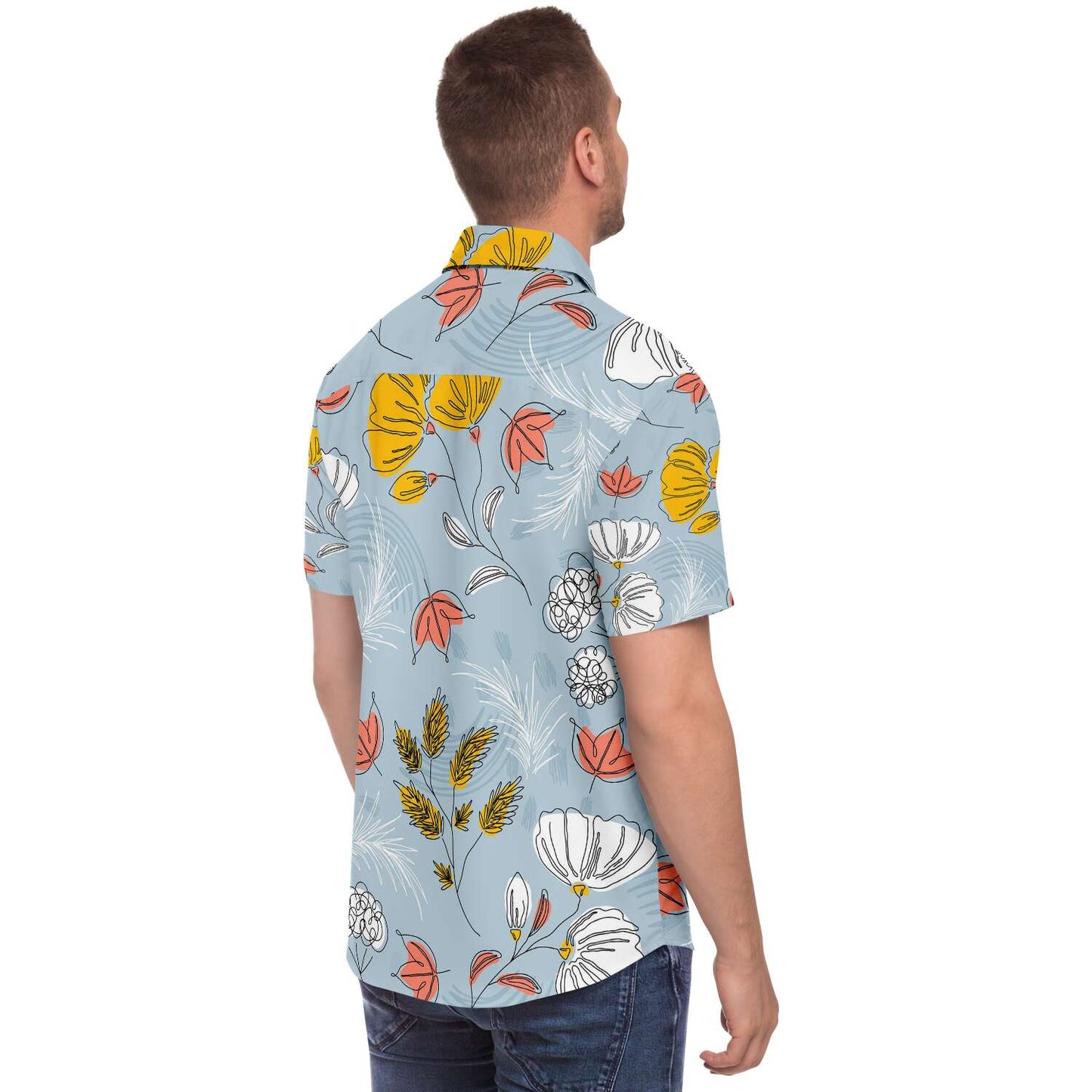 Organic Flat abstract floral short sleeve button down shirt