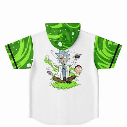 White Rick Morty Rave Hooded Baseball Jersey