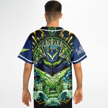 Navy Blue Armored Demon Rave Baseball Jersey