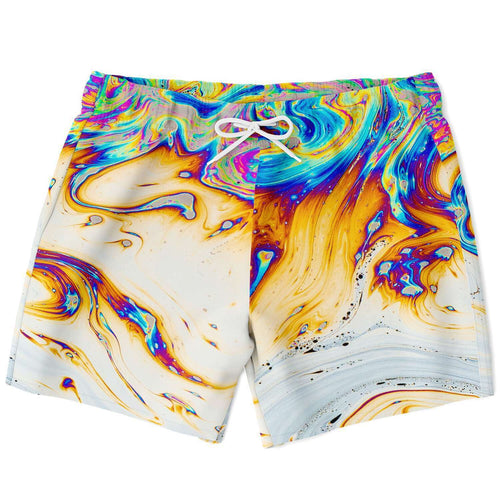 White Marbled Soap Rave Swim Trunks