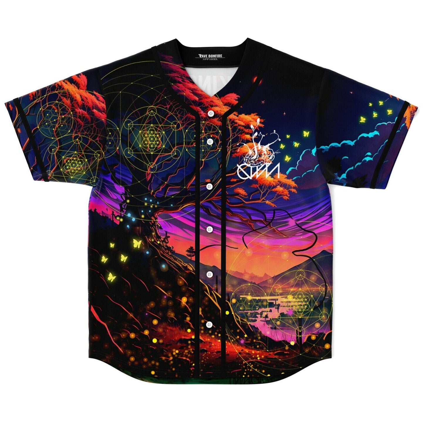Deep Navy Psychedelic Forest Rave Baseball Jersey