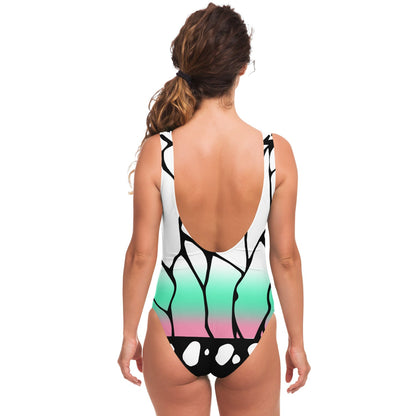 White Abstract Cracked Rave Swimsuit