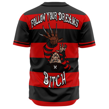 Red Black Freddy Krueger Rave Baseball Jersey