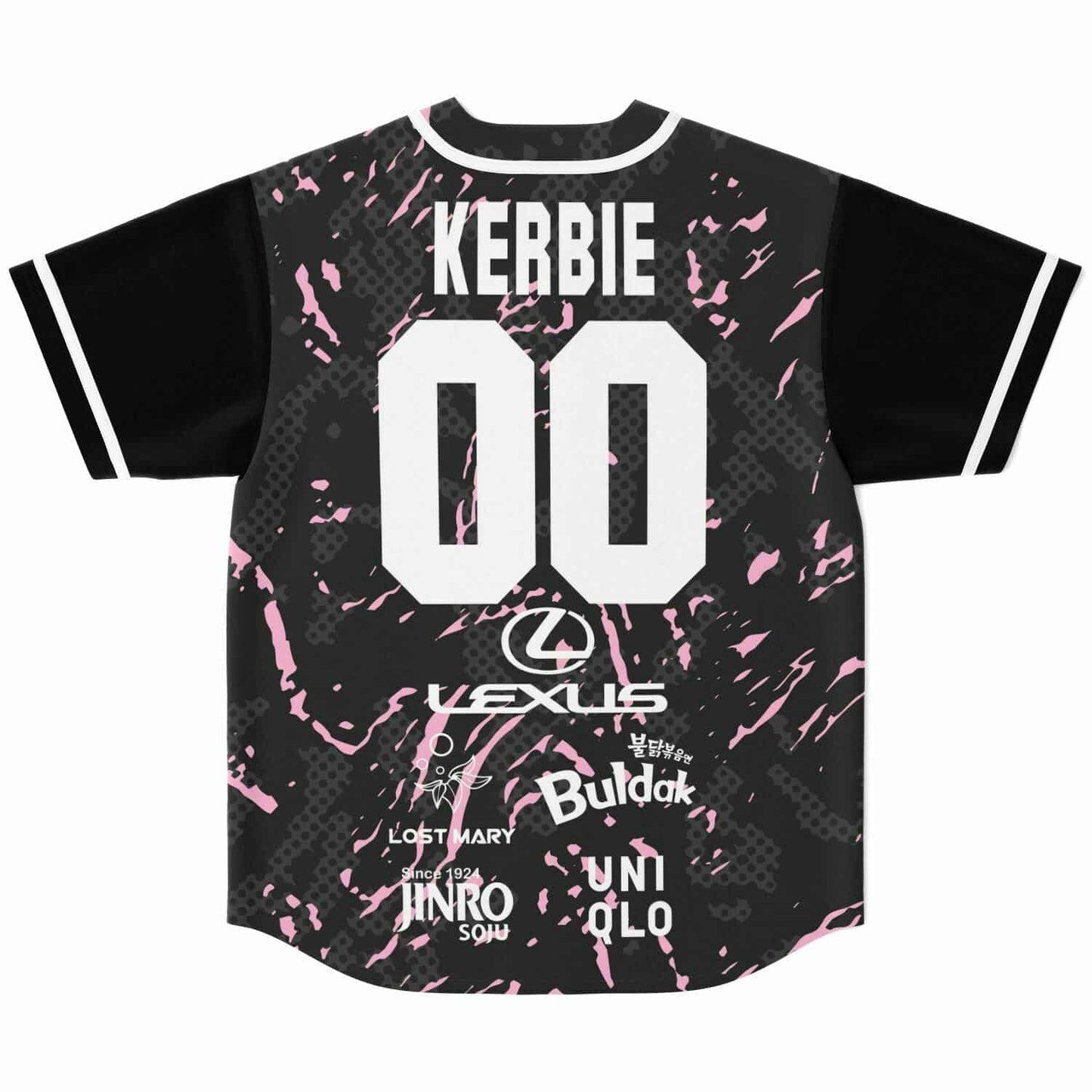 Black Pink Splatter Camo Rave Baseball Jersey