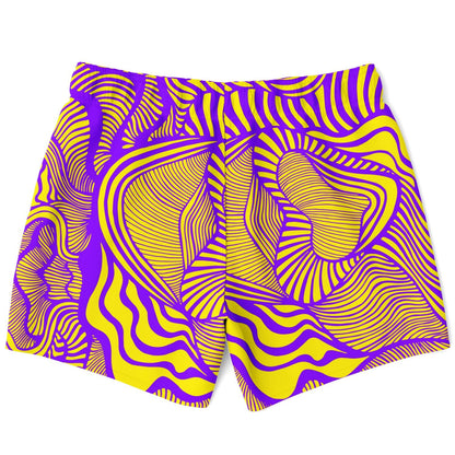 Purple Yellow Warped Op Rave Swim Trunks