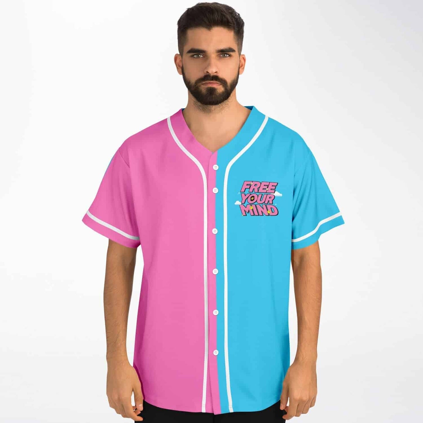 Split Pink Slogan Text Rave Baseball Jersey