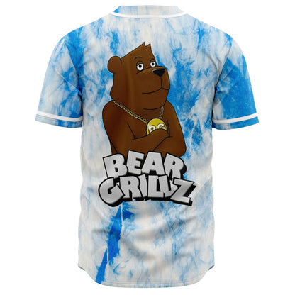 Bear Grillz Blue White Tie Dye Rave Baseball Jersey